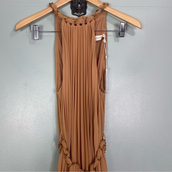 Zimmermann‎ Sunray Pleat Midi Dress Sleeveless Chain Sash Belted Sz 8 - Picture 3 of 9
